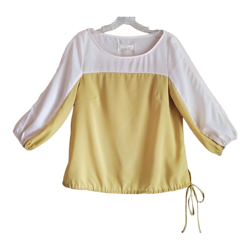 A’reve Women's S Top Chartruese Beige Drawstring Waist Lightweight Bust 36"
